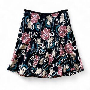 Vintage Y2K Ann Taylor LOFT Black Floral Print Flounce Skirt - Size 0P